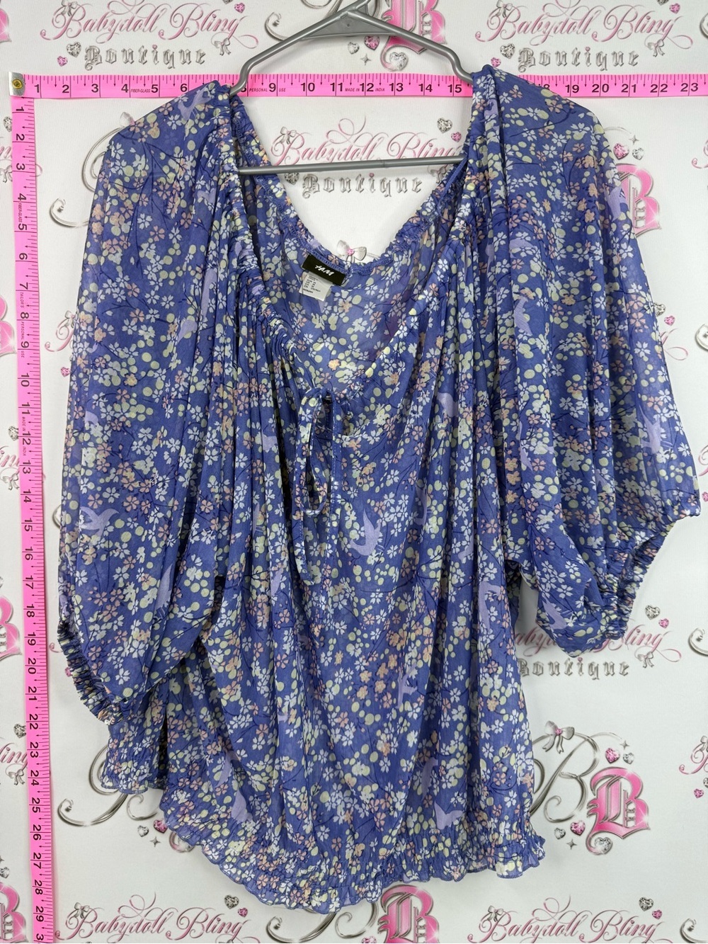 H&M blouse milkmaid purple Blue Floral Peasant Blouse flowy cinch